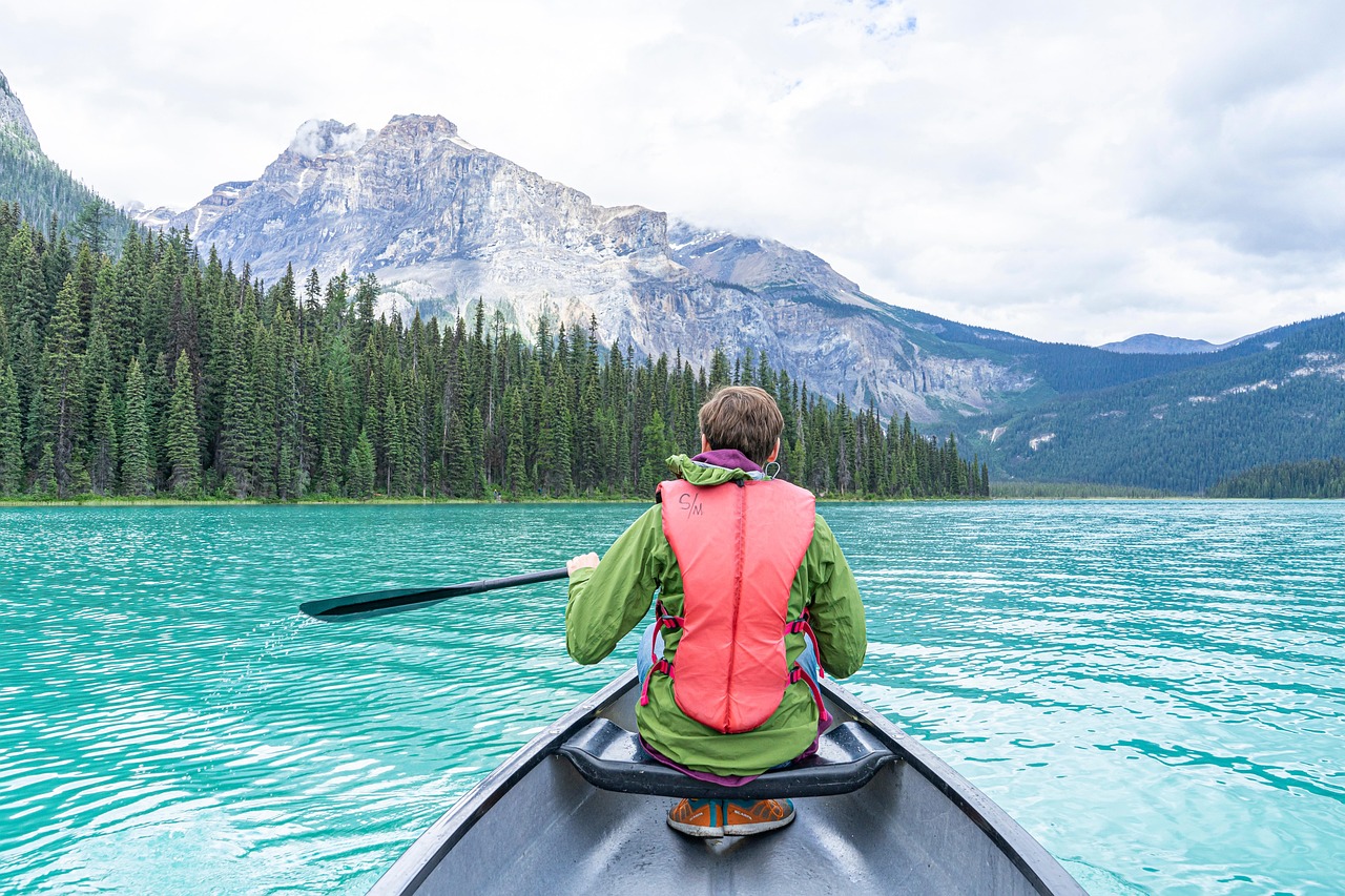 canoe, boating, lake, boat, canada, rocky's, mountains, nature, kayaking
